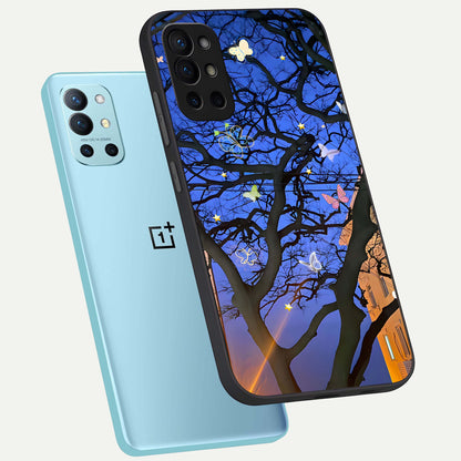  Butterfly Night Magic phone case For OnePlus 9R showing premium glass back cover with detailed artwork