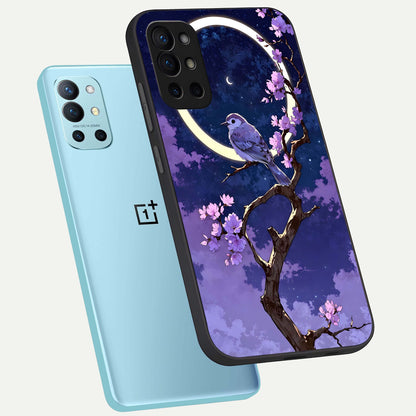  Celestial Bird Blossom phone case For OnePlus 9R showing premium glass back cover with detailed artwork