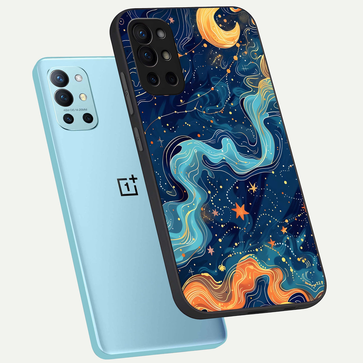  Celestial Dream Flow phone case For OnePlus 9R showing premium glass back cover with detailed artwork