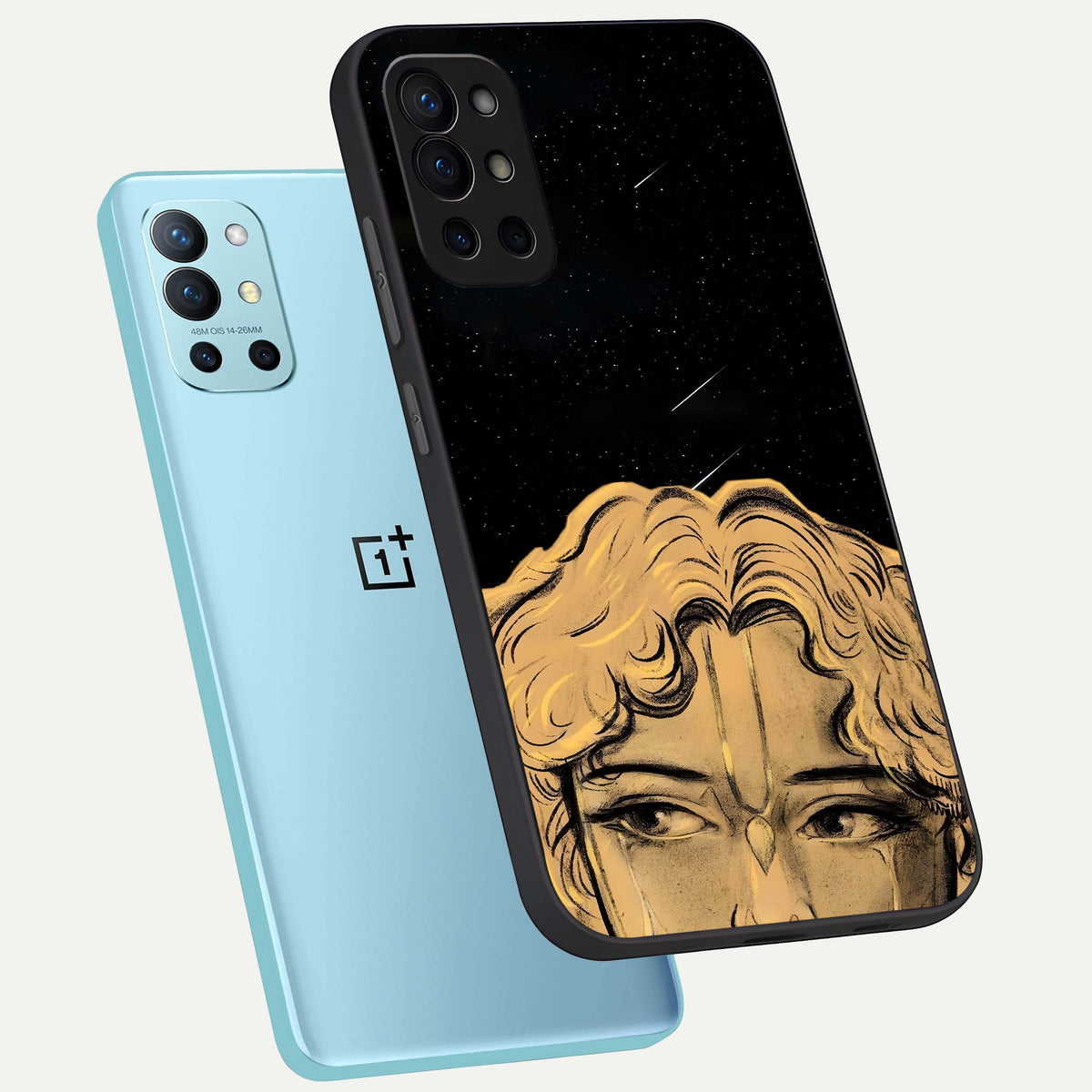  Celestial Gods Plan phone case For OnePlus 9R showing premium glass back cover with detailed artwork