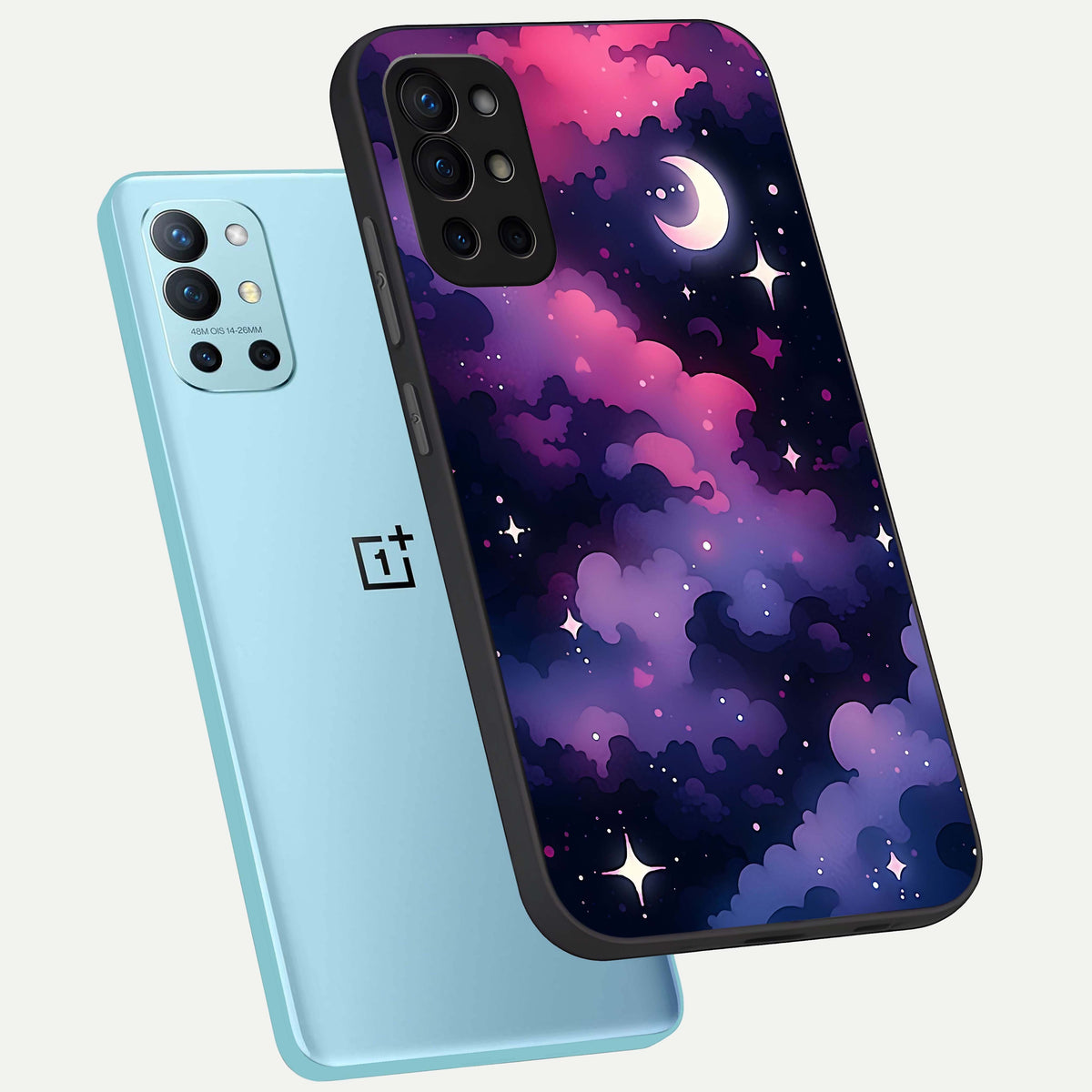  Celestial Moon Magic phone case For OnePlus 9R showing premium glass back cover with detailed artwork