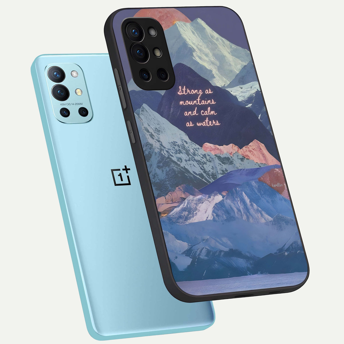 Celestial Mountain Calm phone case For OnePlus 9R showing premium glass back cover with detailed artwork