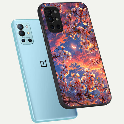  Celestial Sakura Sunset phone case For OnePlus 9R showing premium glass back cover with detailed artwork