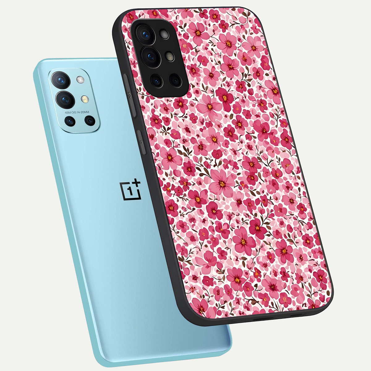  Cherry Blossom Charm phone case For OnePlus 9R showing premium glass back cover with detailed artwork