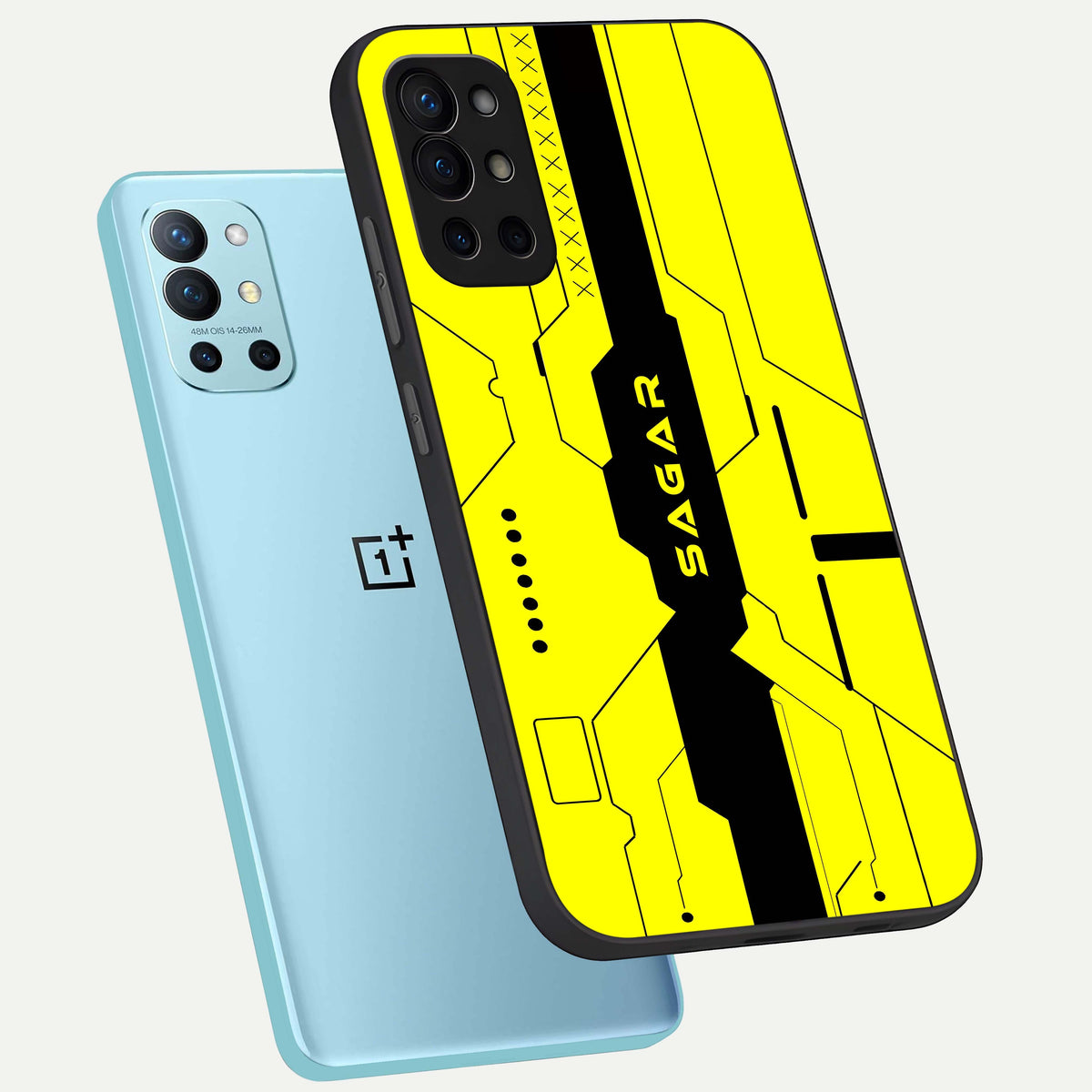  Circuit CYBERPUNK Custom Name phone case For OnePlus 9R showing premium glass back cover with detailed artwork
