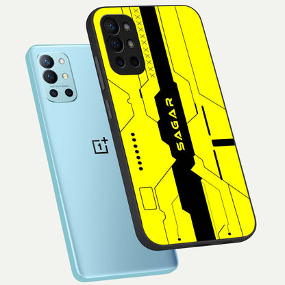  Circuit CYBERPUNK Custom Name phone case For OnePlus 9R showing premium glass back cover with detailed artwork