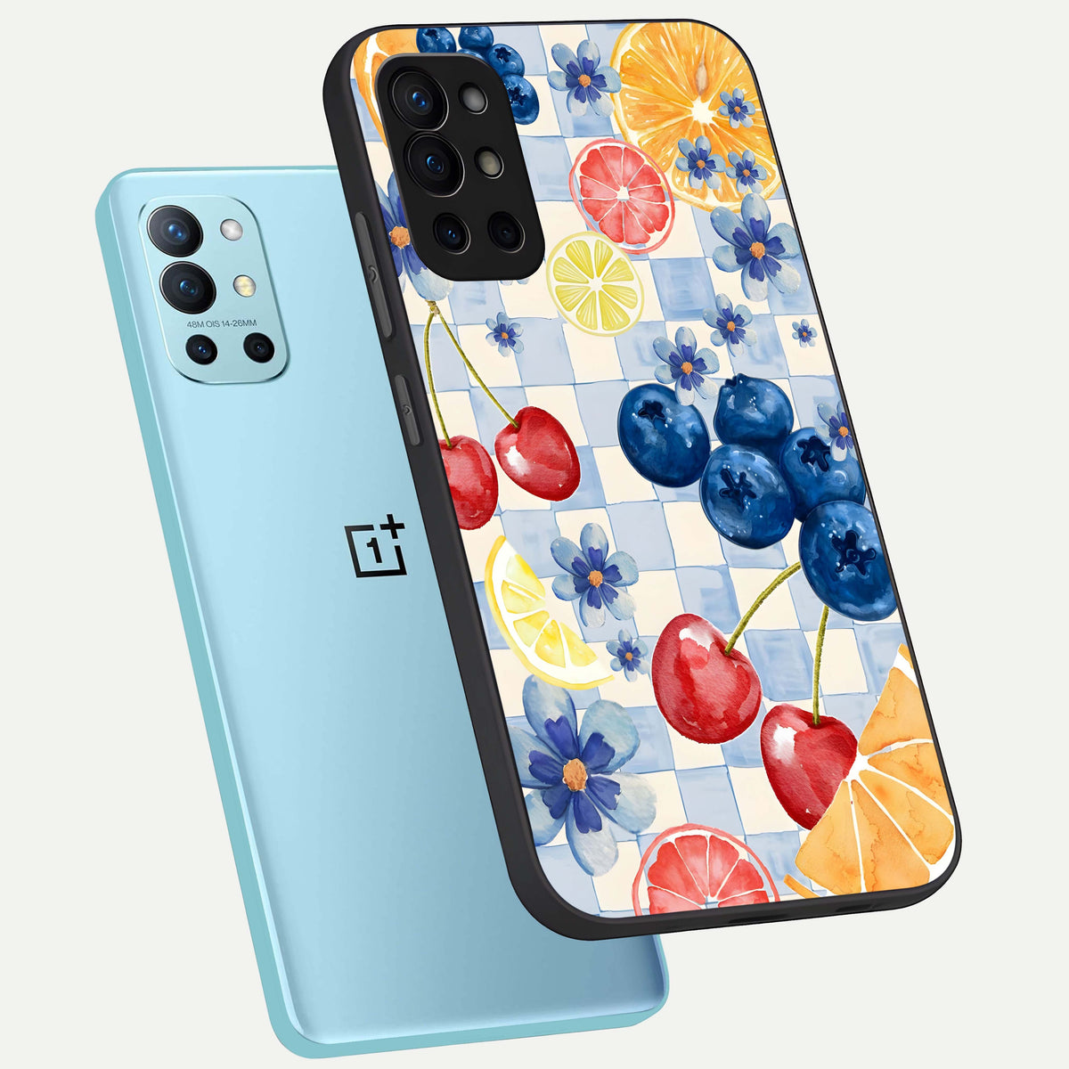  Citrus Bloom Joy phone case For OnePlus 9R showing premium glass back cover with detailed artwork