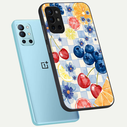  Citrus Bloom Joy phone case For OnePlus 9R showing premium glass back cover with detailed artwork