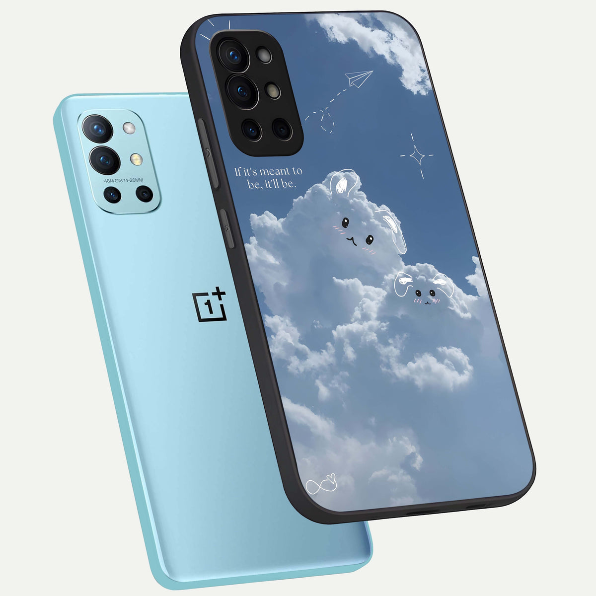  Cloud Bunny Dreams phone case For OnePlus 9R showing premium glass back cover with detailed artwork