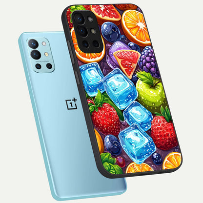  Colorful Fruits with Ice phone case For OnePlus 9R showing premium glass back cover with detailed artwork