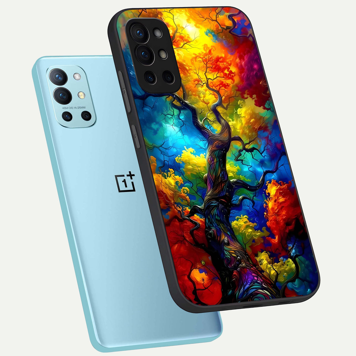  Colorful Soda Bottles phone case For OnePlus 9R showing premium glass back cover with detailed artwork