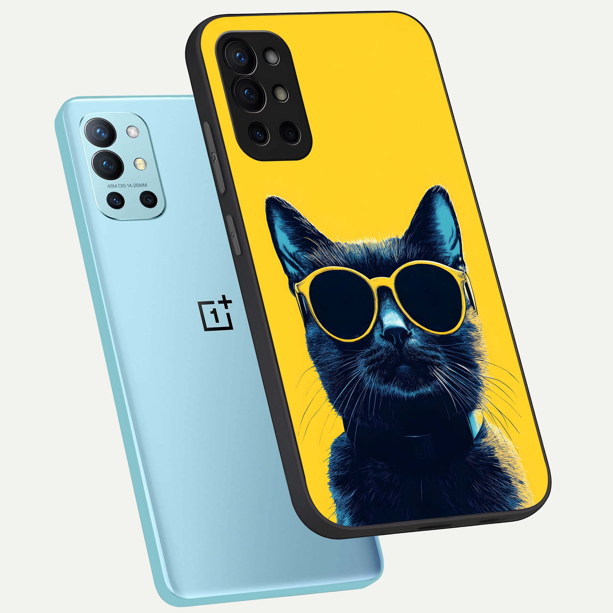  Cool Cat Vibes phone case For OnePlus 9R showing premium glass back cover with detailed artwork