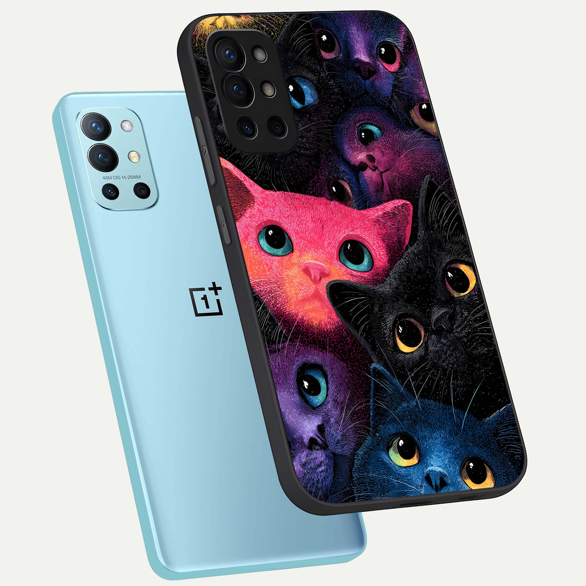  Cosmic Cats Dreams phone case For OnePlus 9R showing premium glass back cover with detailed artwork