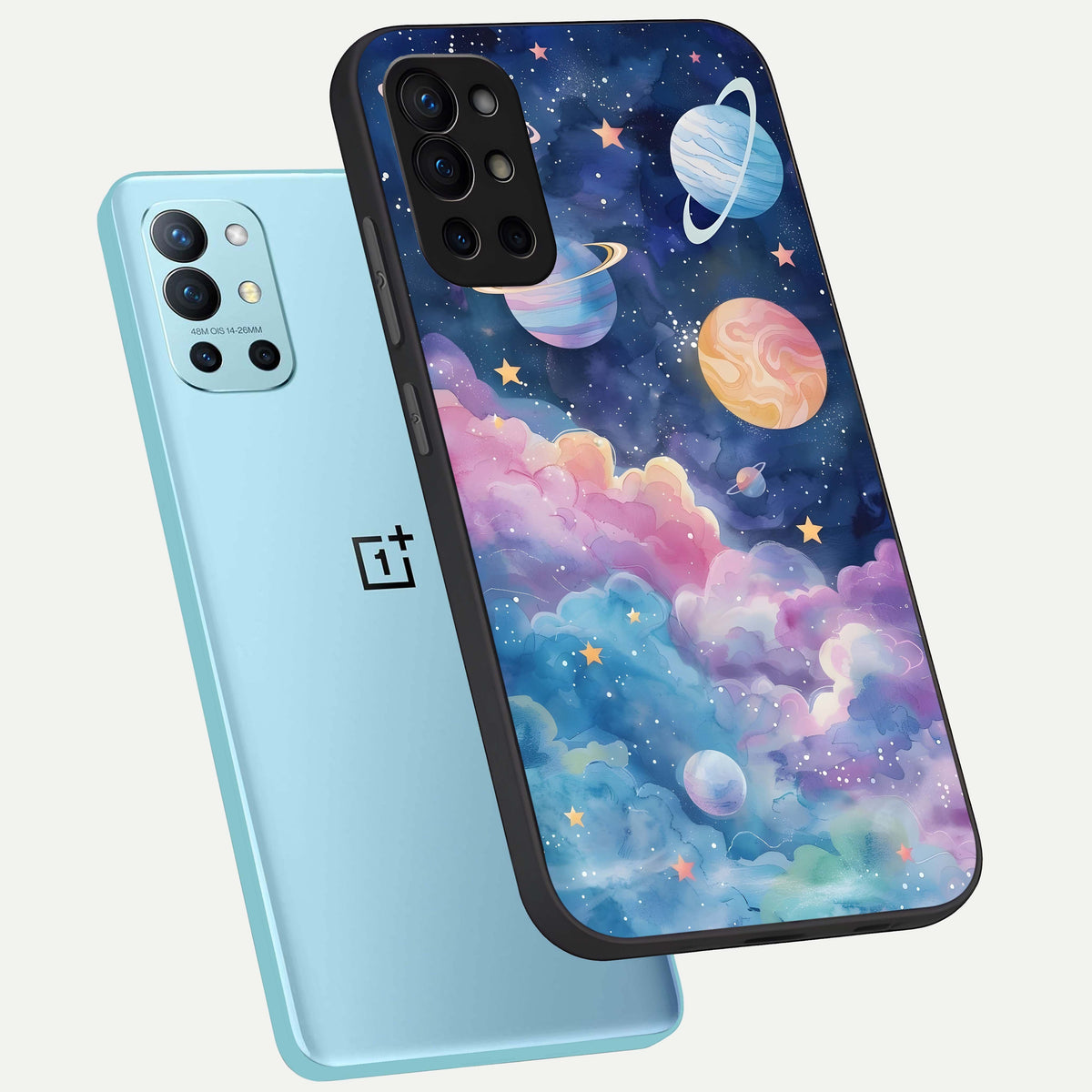  Cosmic Planet Dreams phone case For OnePlus 9R showing premium glass back cover with detailed artwork