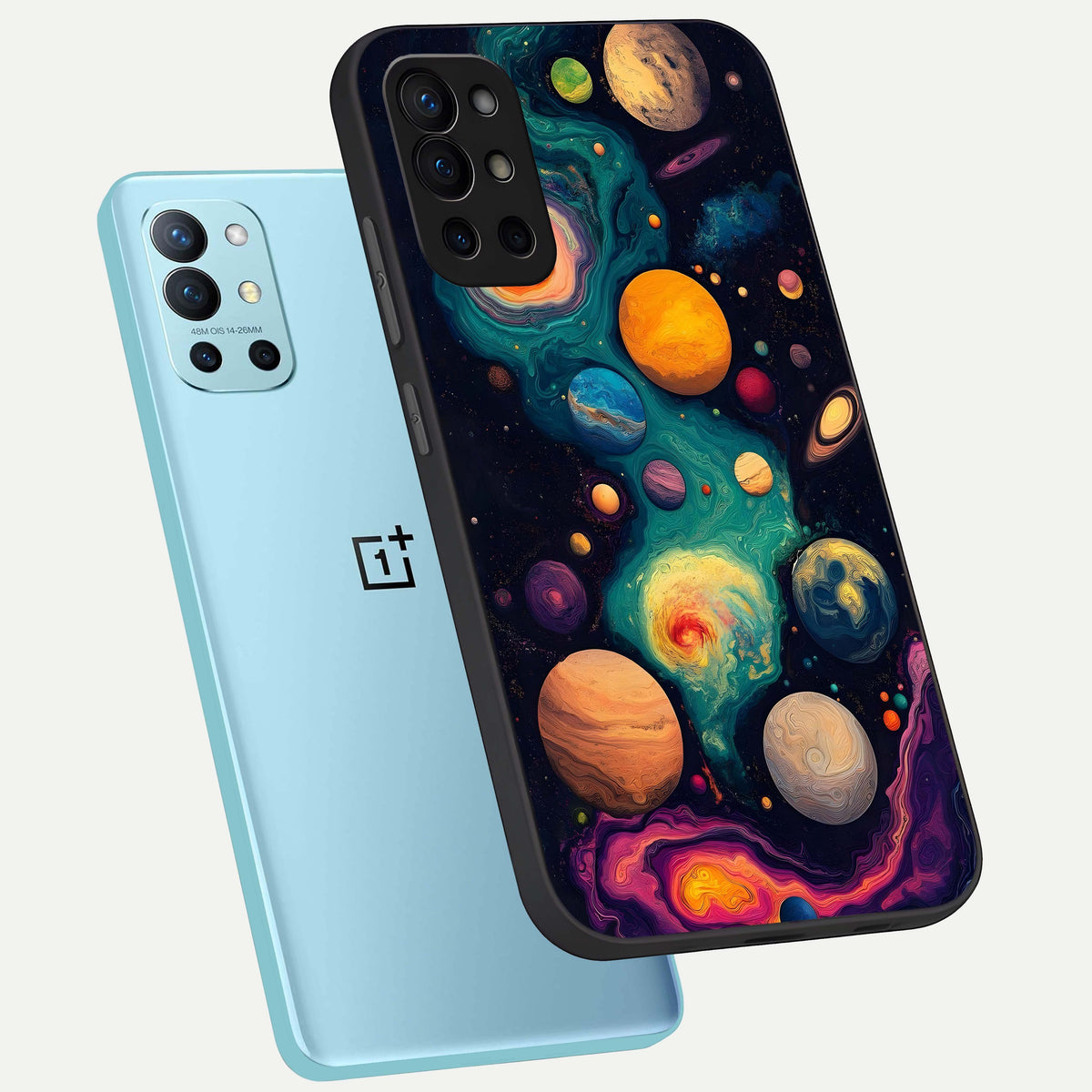  Cosmic Planet Journey phone case For OnePlus 9R showing premium glass back cover with detailed artwork
