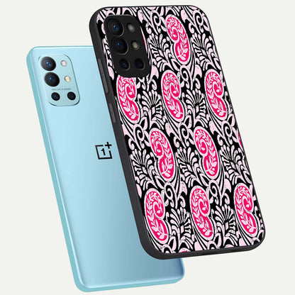  Crimson Paisley Charm phone case For OnePlus 9R showing premium glass back cover with detailed artwork