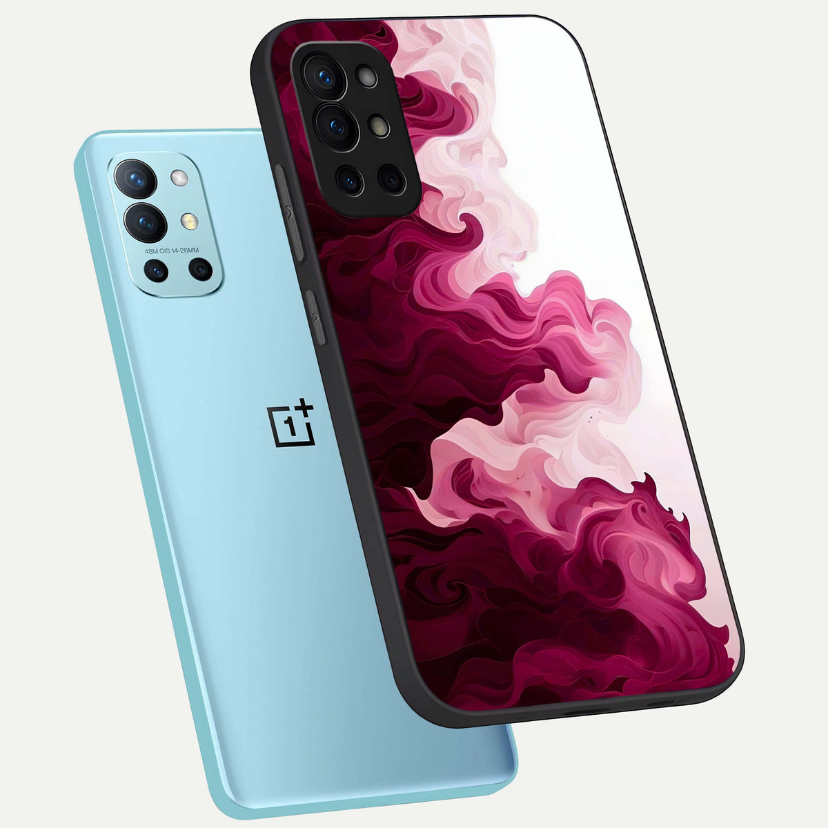  Crimson Wave Flow phone case For OnePlus 9R showing premium glass back cover with detailed artwork