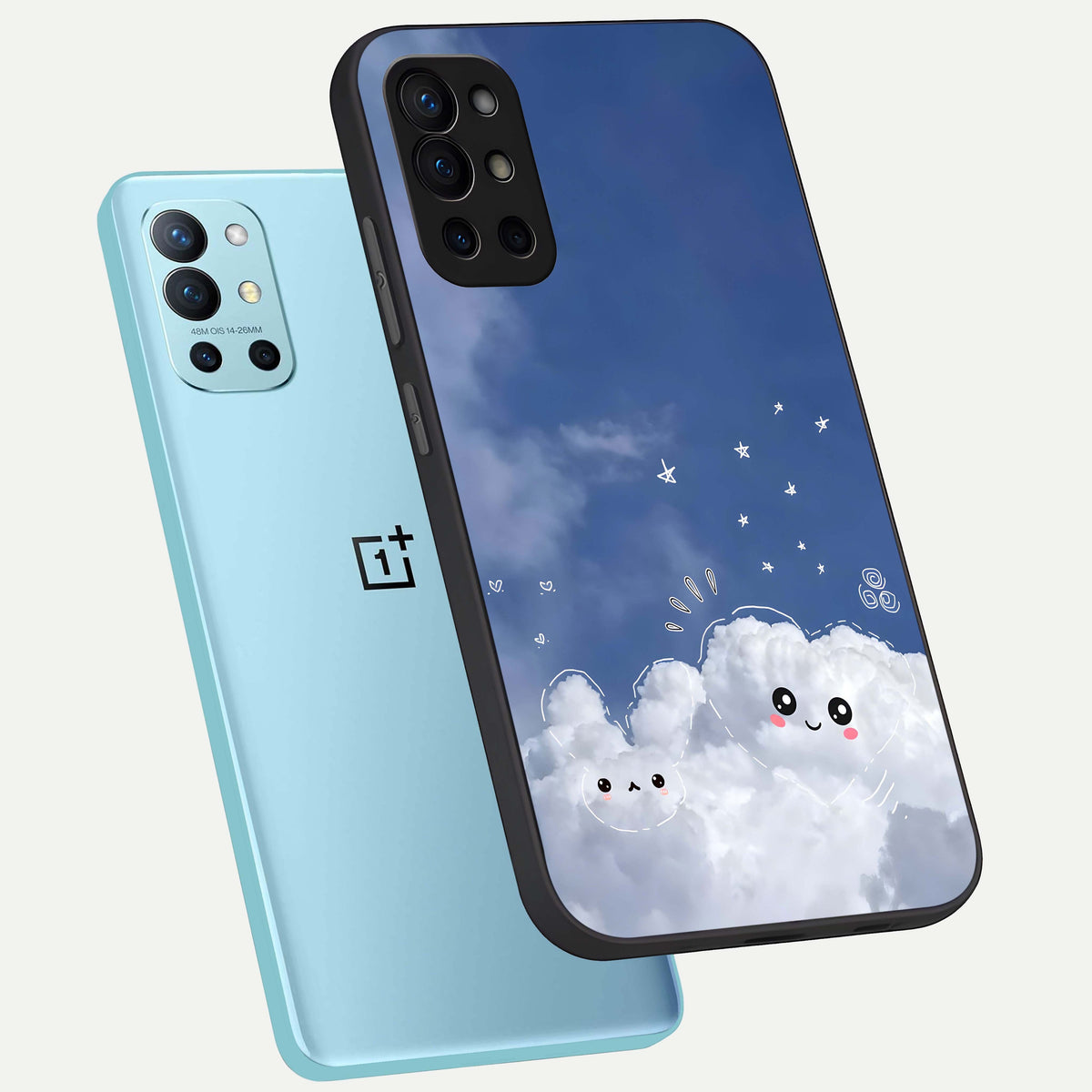  Cute Blossom Cloud phone case For OnePlus 9R showing premium glass back cover with detailed artwork