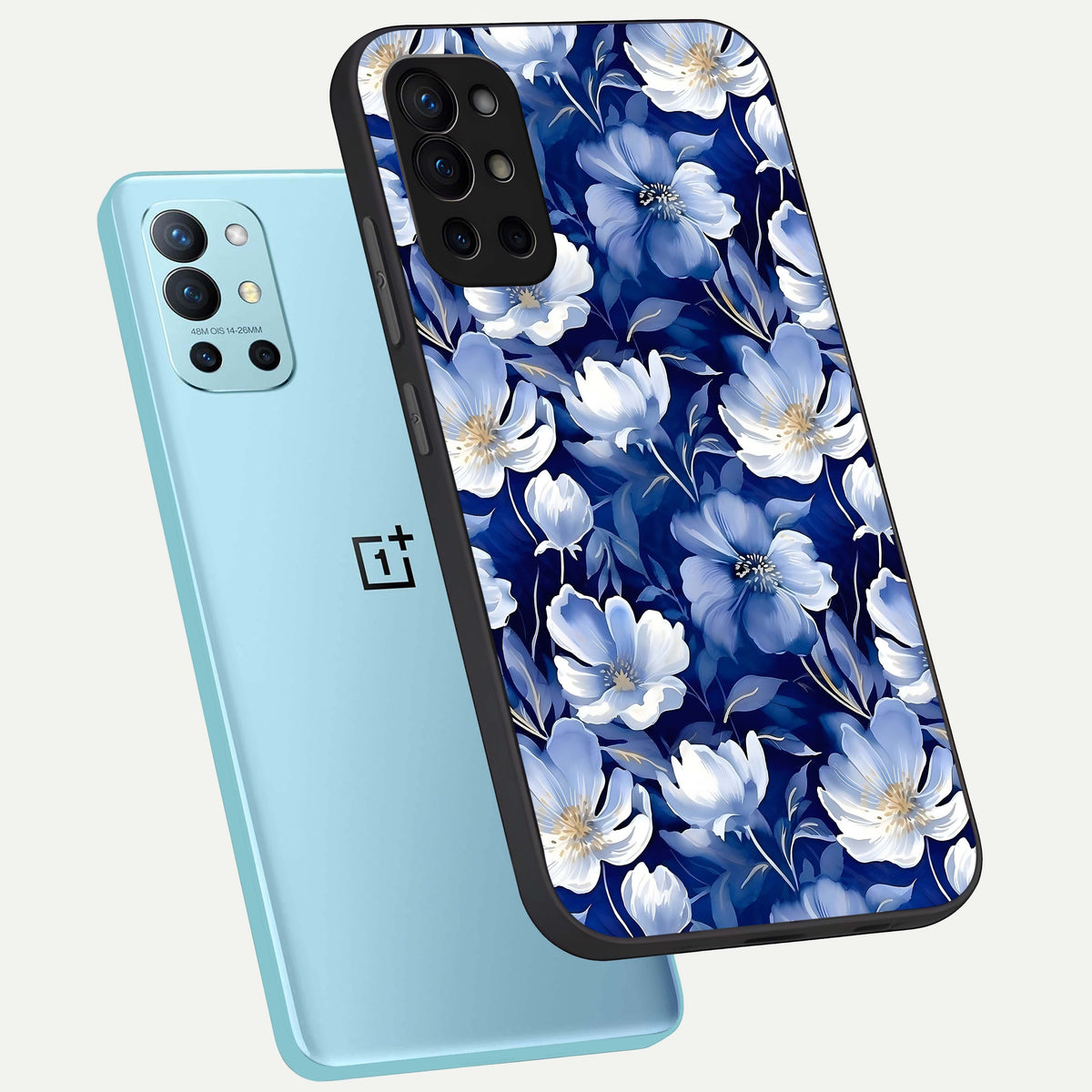  Cute Floral Patterns phone case For OnePlus 9R showing premium glass back cover with detailed artwork