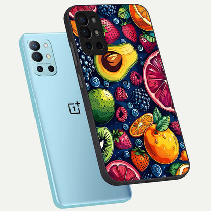  Cute Fruits Art phone case For OnePlus 9R showing premium glass back cover with detailed artwork