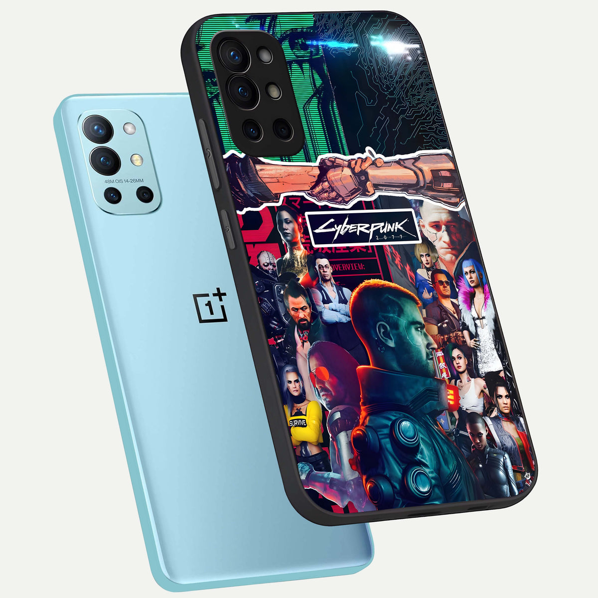  CYBERPUNK Legacy phone case For OnePlus 9R showing premium glass back cover with detailed artwork