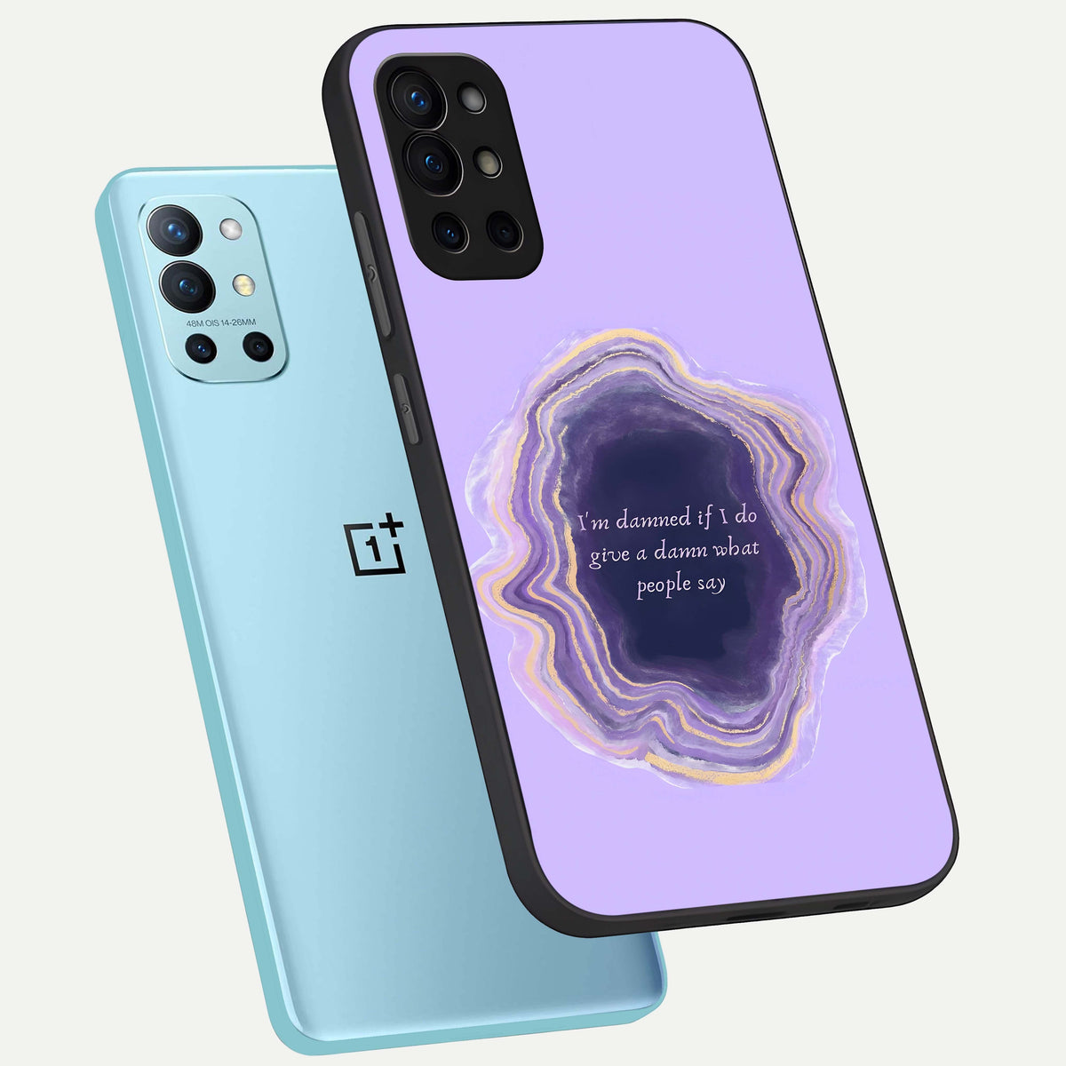  Damned People Quote phone case For OnePlus 9R showing premium glass back cover with detailed artwork