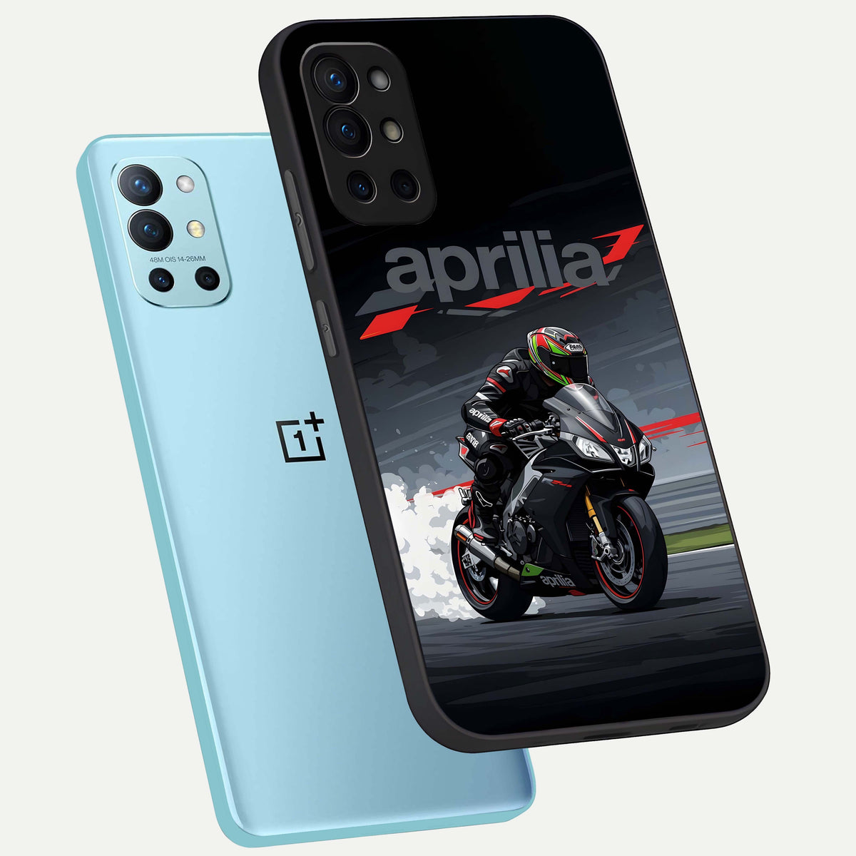  Dark Aprilla phone case For OnePlus 9R showing premium glass back cover with detailed artwork