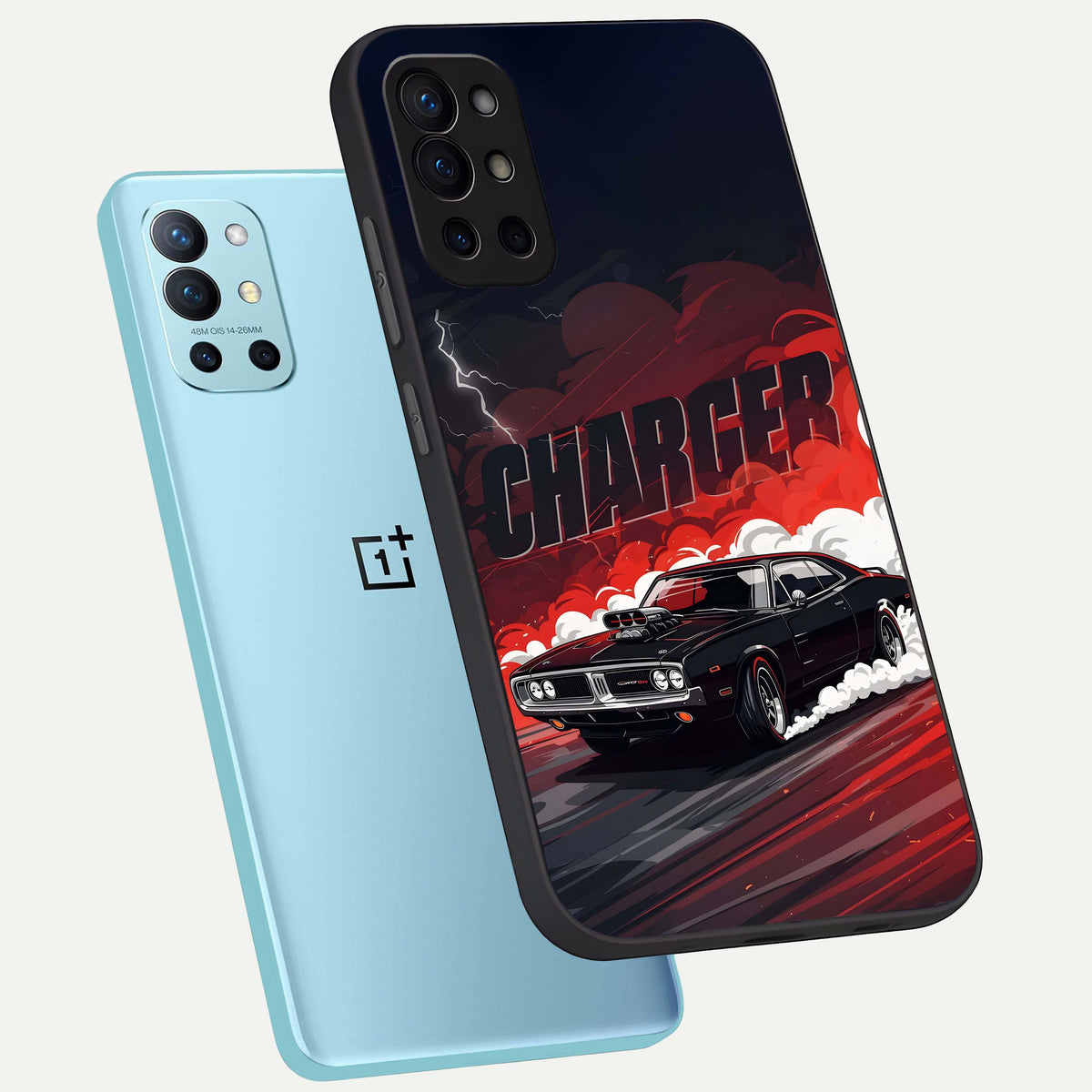  Dark Charger Fury phone case For OnePlus 9R showing premium glass back cover with detailed artwork