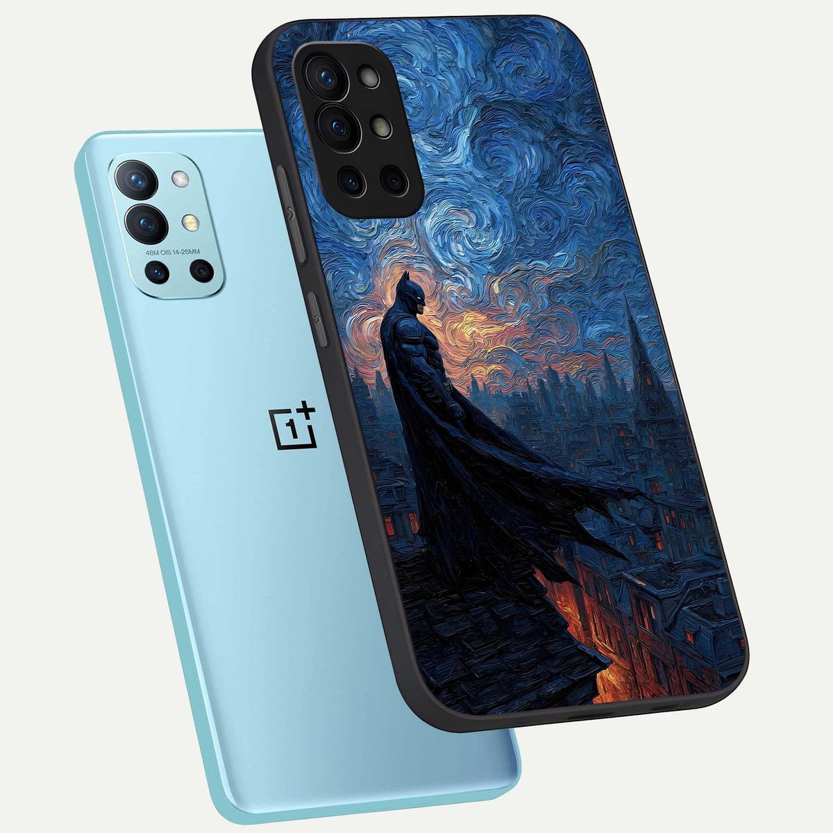  Dark Knight Dusk phone case For OnePlus 9R showing premium glass back cover with detailed artwork