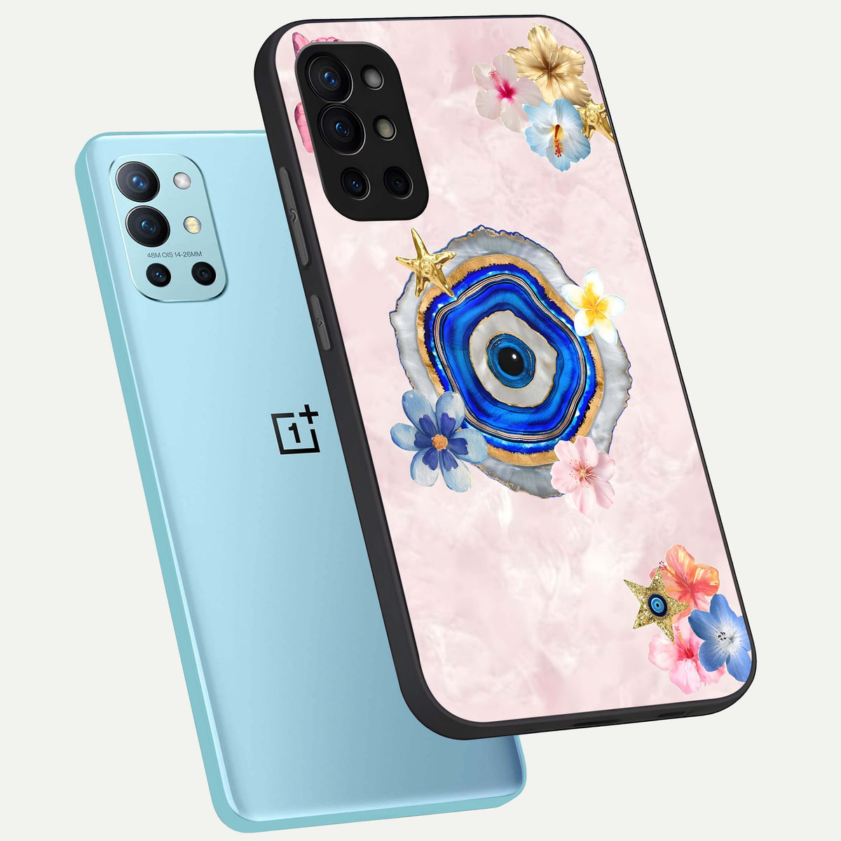  Divine Aura Bloom phone case For OnePlus 9R showing premium glass back cover with detailed artwork