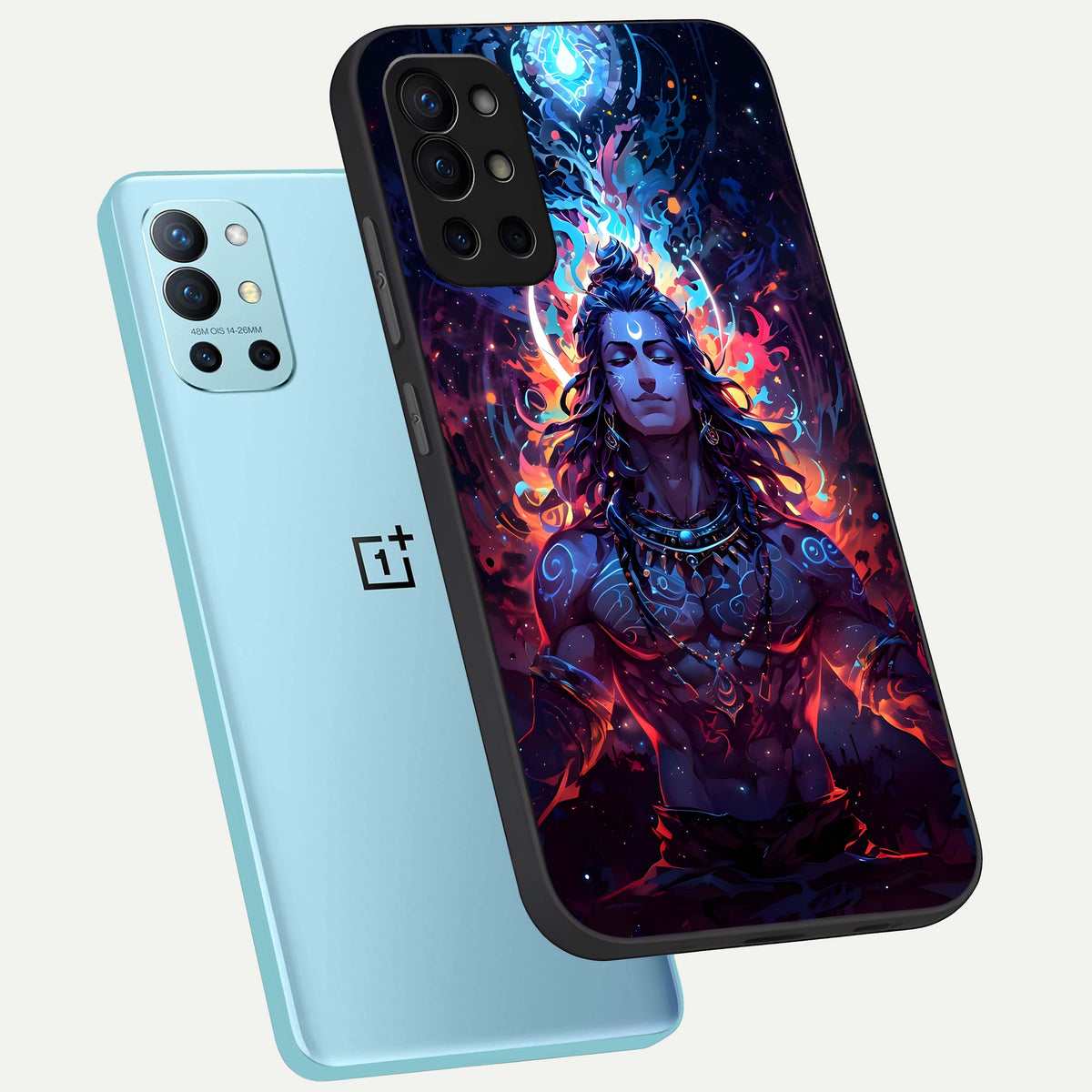  Divine Fire Shiv phone case For OnePlus 9R showing premium glass back cover with detailed artwork