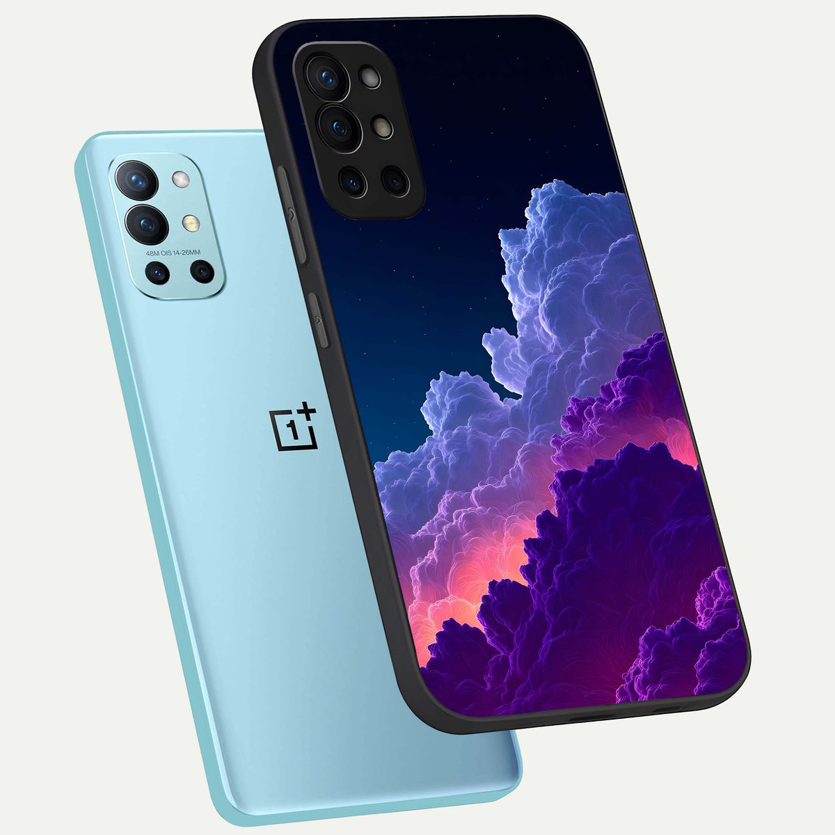  Dreamy Cloud Skies phone case For OnePlus 9R showing premium glass back cover with detailed artwork