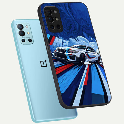  Drift Power Rush phone case For OnePlus 9R showing premium glass back cover with detailed artwork