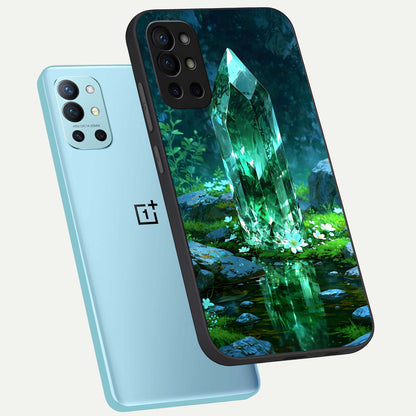  Emerald Light Crystal phone case For OnePlus 9R showing premium glass back cover with detailed artwork