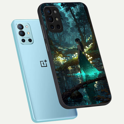  Enchanted Forest Glow phone case For OnePlus 9R showing premium glass back cover with detailed artwork