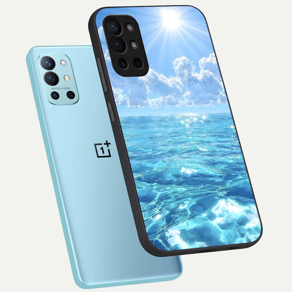  Endless Ocean Horizon phone case For OnePlus 9R showing premium glass back cover with detailed artwork