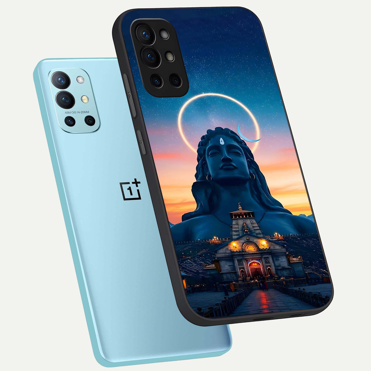  Eternal Shiva Aura phone case For OnePlus 9R showing premium glass back cover with detailed artwork