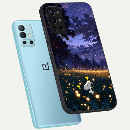  Firefly Meadow Magic phone case For OnePlus 9R showing premium glass back cover with detailed artwork
