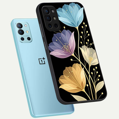  Flower Bloom Glow phone case For OnePlus 9R showing premium glass back cover with detailed artwork