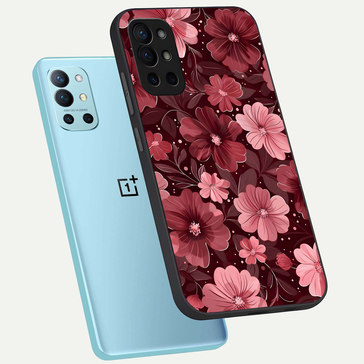  Flower Blush Bloom phone case For OnePlus 9R showing premium glass back cover with detailed artwork