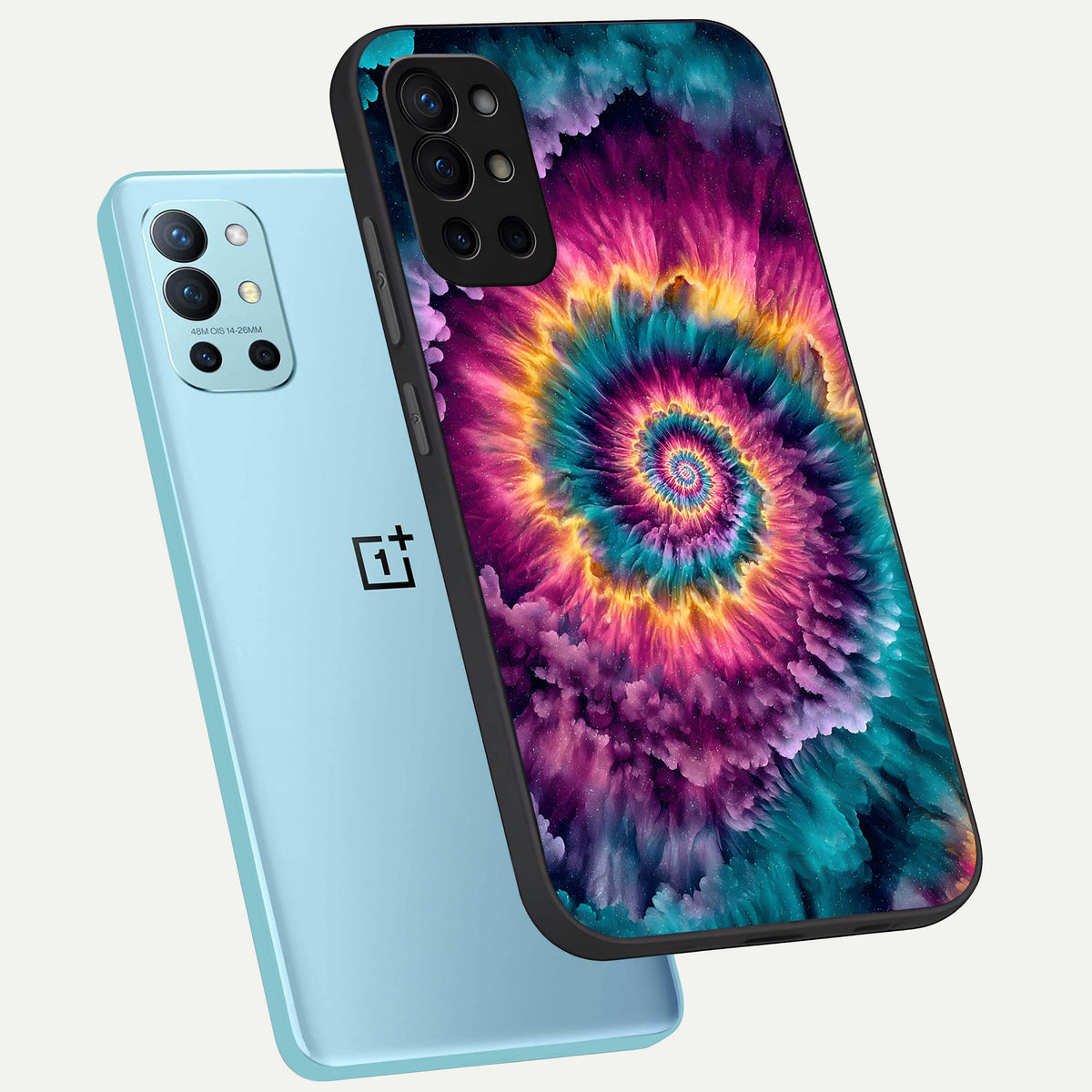  Galactic Spiral Burst phone case For OnePlus 9R showing premium glass back cover with detailed artwork
