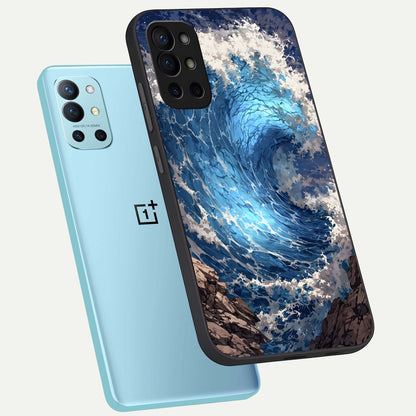  Giant Ocean Wave phone case For OnePlus 9R showing premium glass back cover with detailed artwork