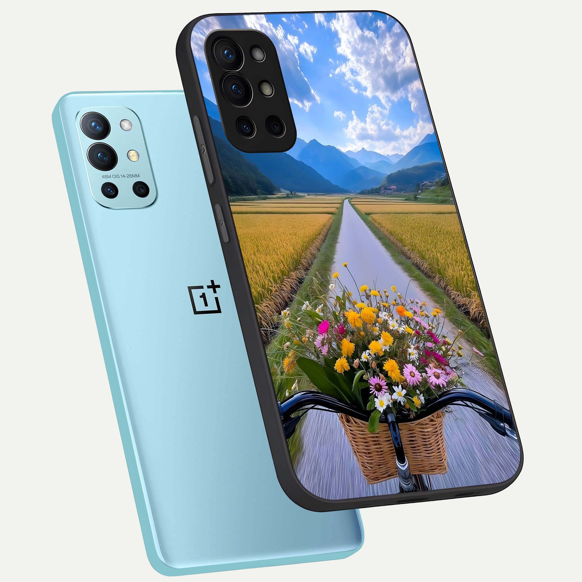  Golden Field Journey phone case For OnePlus 9R showing premium glass back cover with detailed artwork