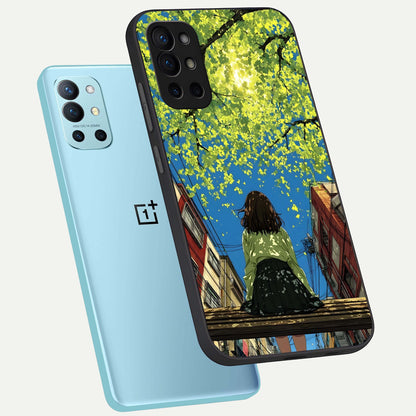  Golden Leaves Glow phone case For OnePlus 9R showing premium glass back cover with detailed artwork
