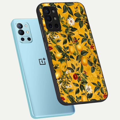  Golden Lemon Field phone case For OnePlus 9R showing premium glass back cover with detailed artwork