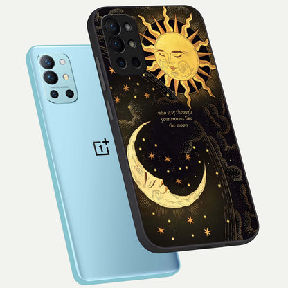  Golden Lunar Love phone case For OnePlus 9R showing premium glass back cover with detailed artwork