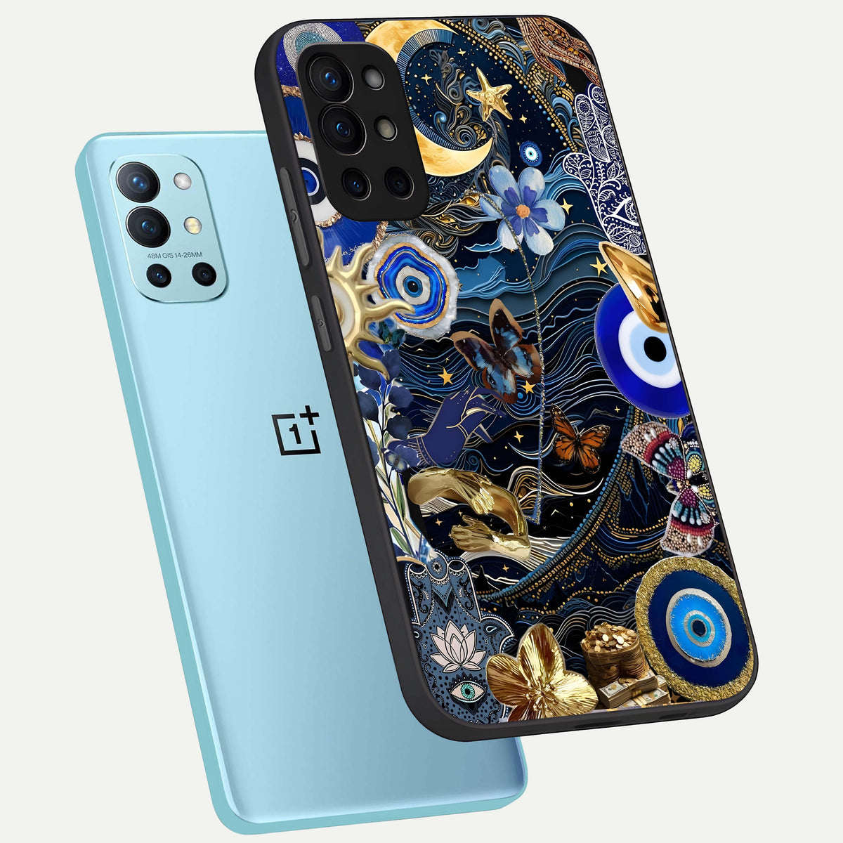  Golden Moon Magic phone case For OnePlus 9R showing premium glass back cover with detailed artwork