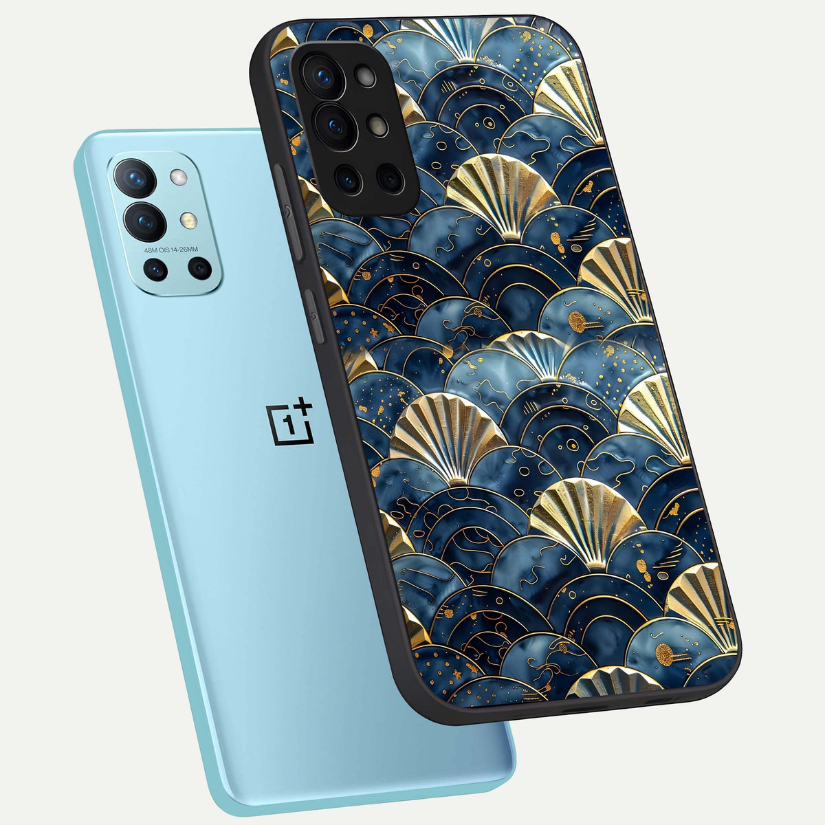  Golden Wave Luxe phone case For OnePlus 9R showing premium glass back cover with detailed artwork