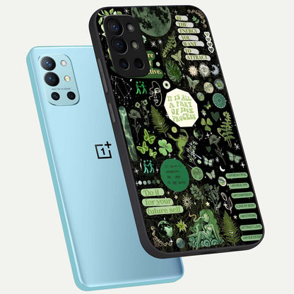  Green Mandala Pattern phone case For OnePlus 9R showing premium glass back cover with detailed artwork