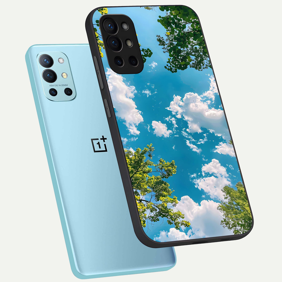  Green Moon Energy phone case For OnePlus 9R showing premium glass back cover with detailed artwork
